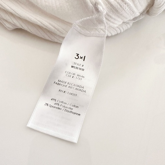 3x1 NYC Ribbed Solid White Split Hem 3/4 Sleeve Cotton Blend Top - Medium - Picture 8 of 9